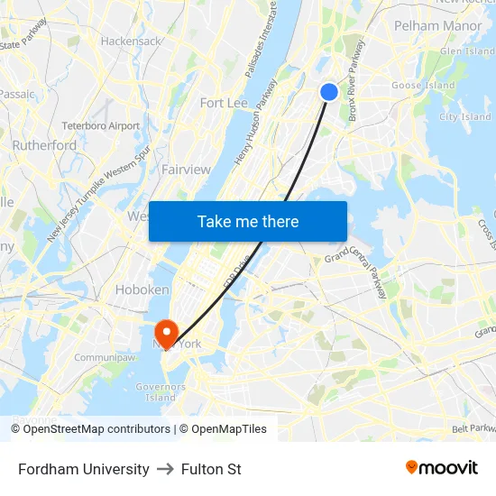 Fordham University to Fulton St map