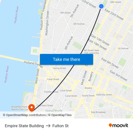 Empire State Building to Fulton St map