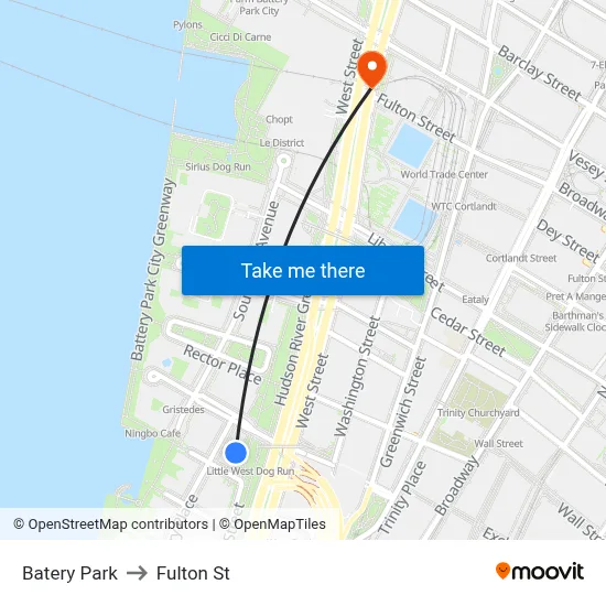 Batery Park to Fulton St map