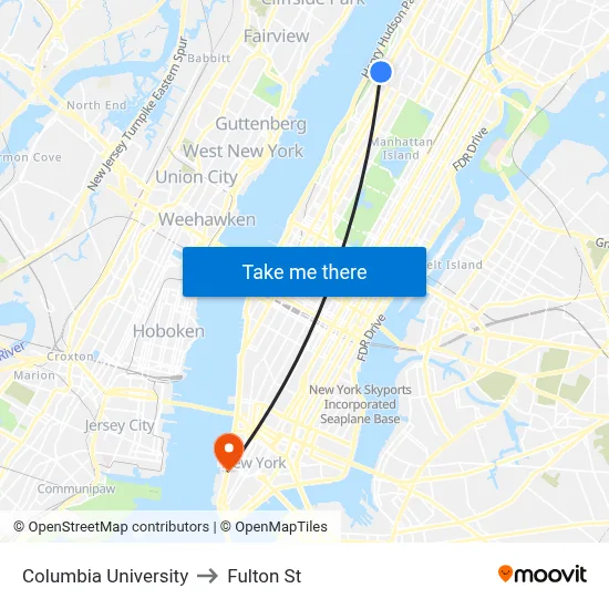 Columbia University to Fulton St map