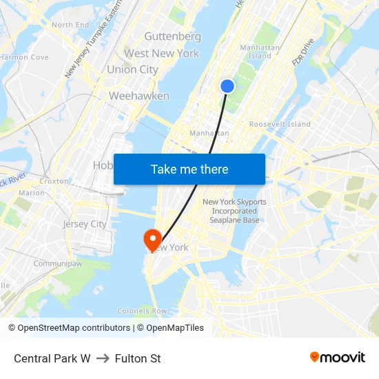 Central Park W to Fulton St map