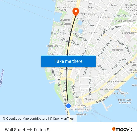Wall Street to Fulton St map