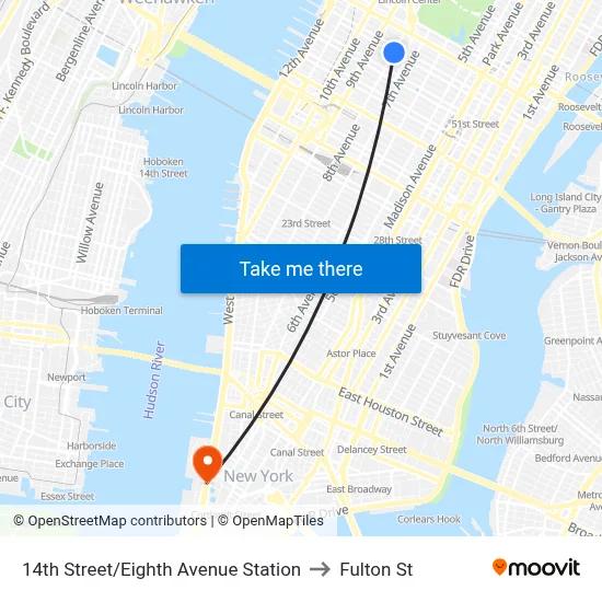 14th Street/Eighth Avenue Station to Fulton St map