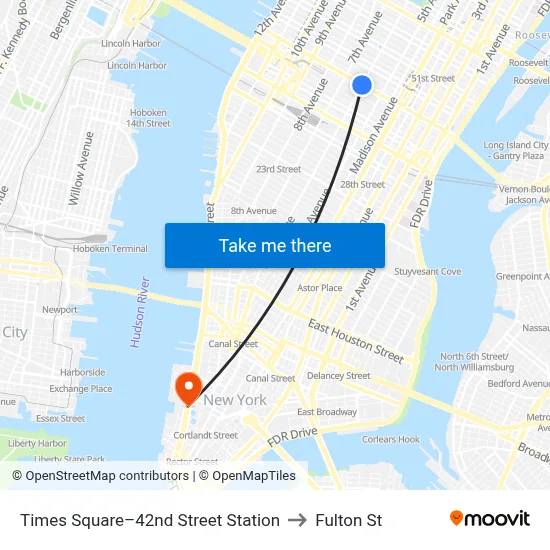 Times Square–42nd Street Station to Fulton St map