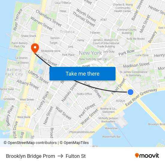 Brooklyn Bridge Prom to Fulton St map