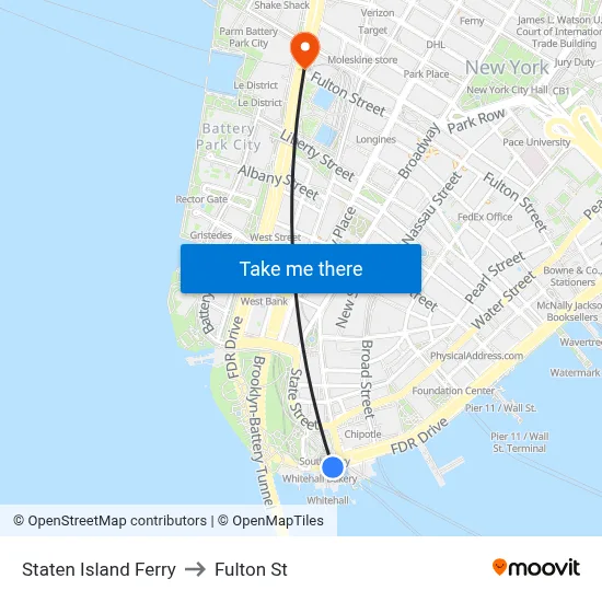 Staten Island Ferry to Fulton St map