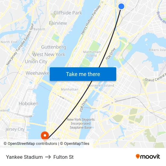 Yankee Stadium to Fulton St map