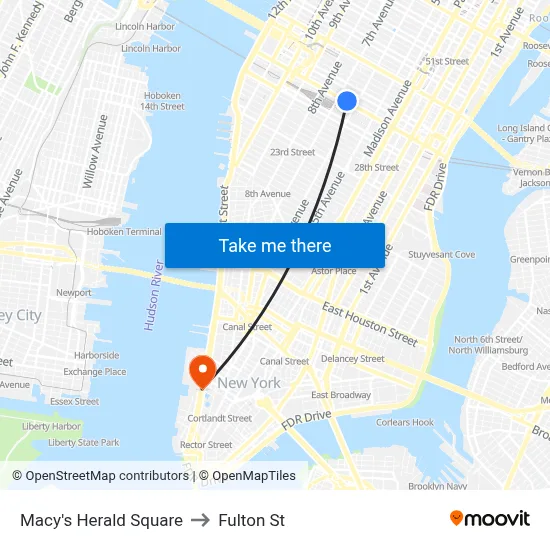 Macy's Herald Square to Fulton St map
