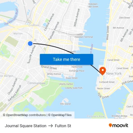 Journal Square Station to Fulton St map