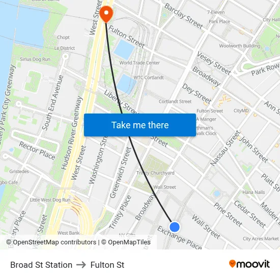 Broad St Station to Fulton St map