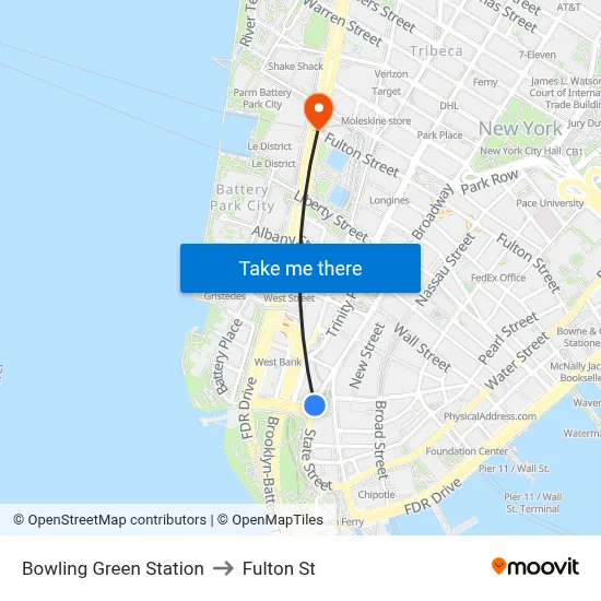 Bowling Green Station to Fulton St map