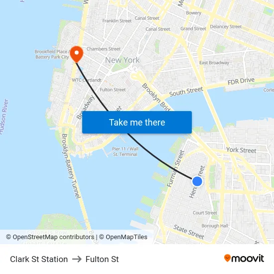 Clark St Station to Fulton St map