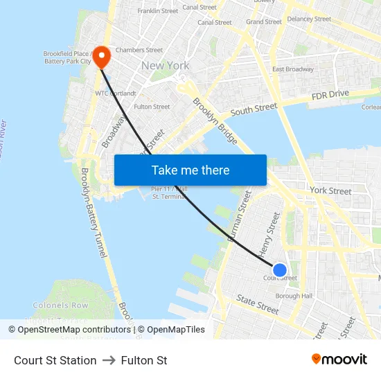 Court St Station to Fulton St map