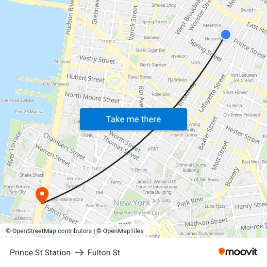 Prince St Station to Fulton St map