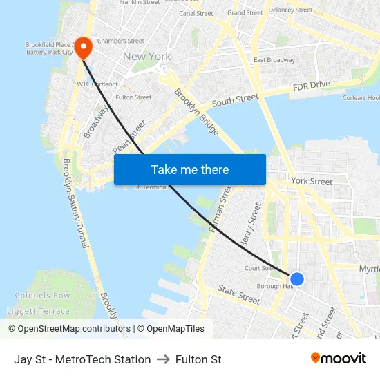 Jay St - MetroTech Station to Fulton St map