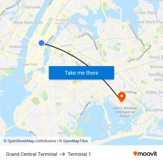 Grand Central Terminal to Terminal 1 map