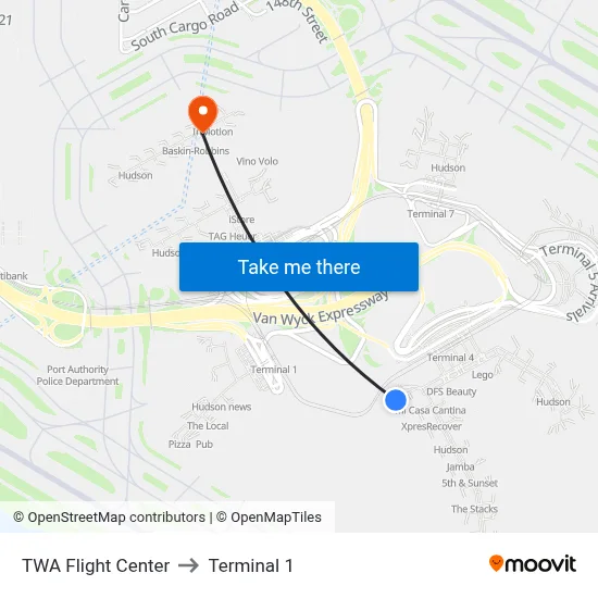 TWA Flight Center to Terminal 1 map