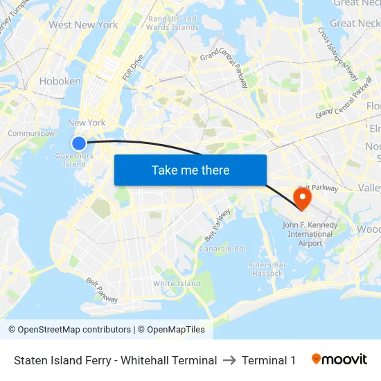 Staten Island Ferry - Whitehall Terminal to Terminal 1 map
