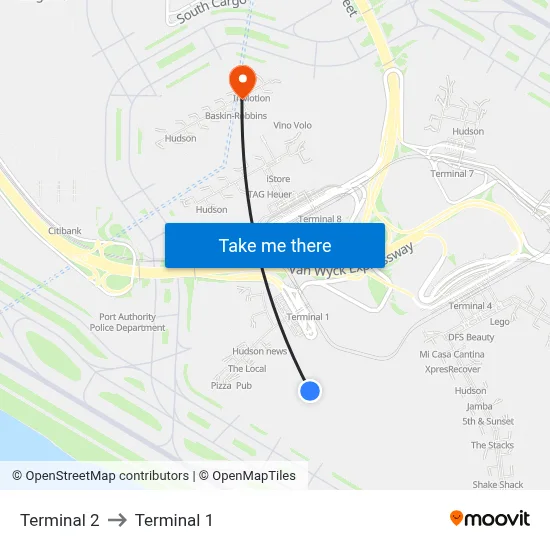 Terminal 2 to Terminal 1 map
