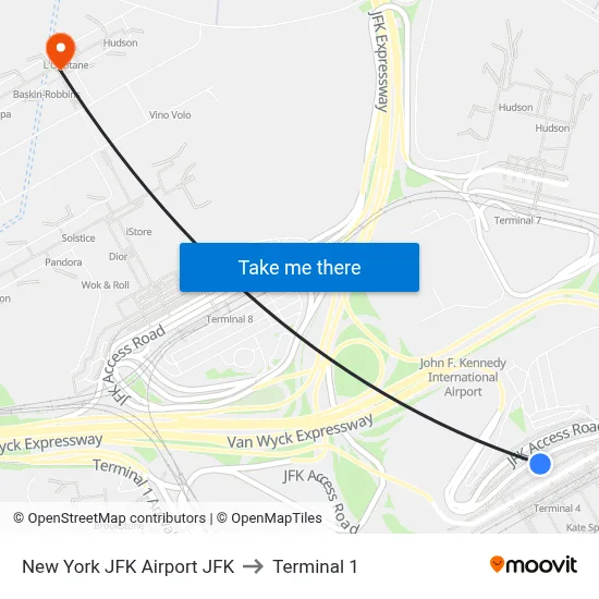 New York JFK Airport JFK to Terminal 1 map