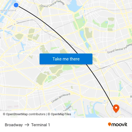 Broadway to Terminal 1 map