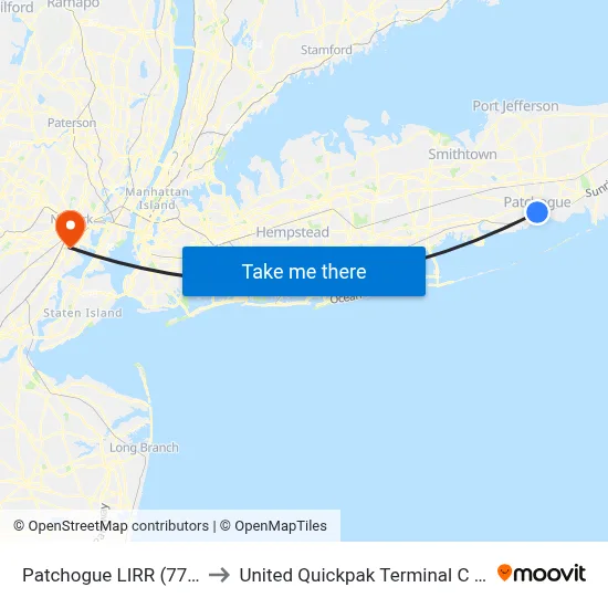 Patchogue LIRR (77, 77y) to United Quickpak Terminal C Level 2 map