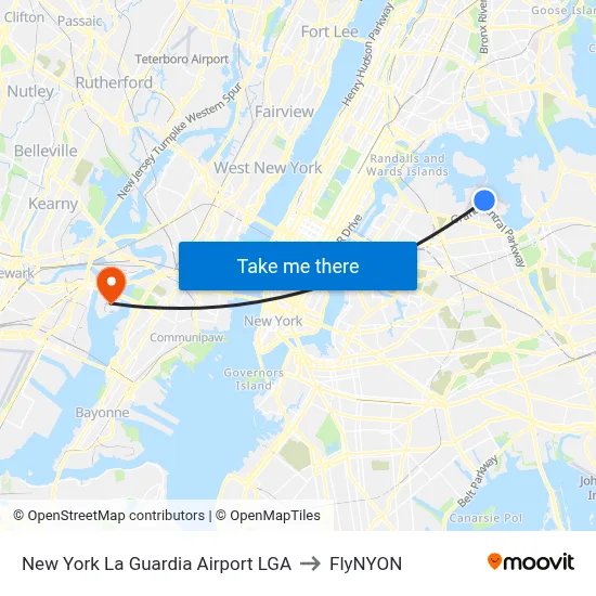 New York La Guardia Airport LGA to FlyNYON map