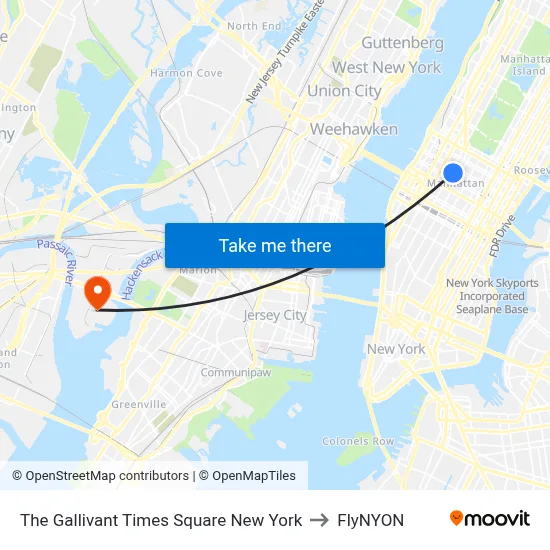 The Gallivant Times Square New York to FlyNYON map