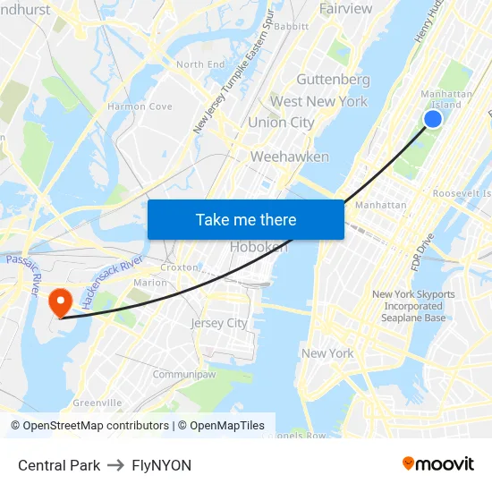 Central Park to FlyNYON map