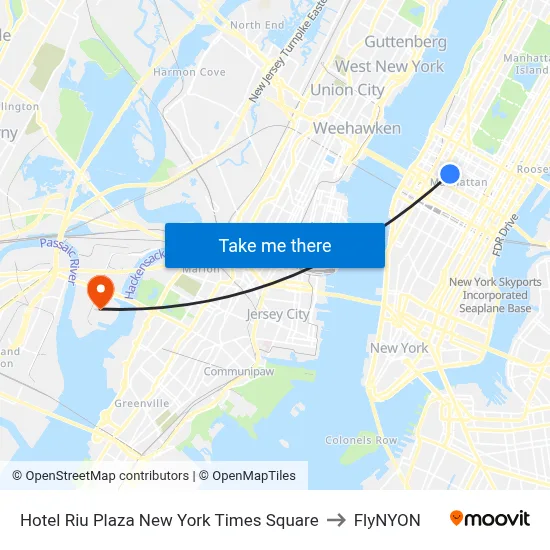 Hotel Riu Plaza New York Times Square to FlyNYON map