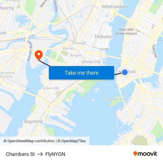 Chambers St to FlyNYON map