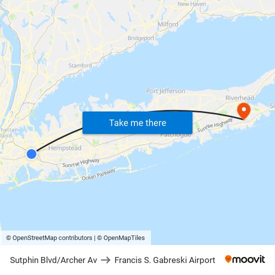 Sutphin Blvd/Archer Av to Francis S. Gabreski Airport map