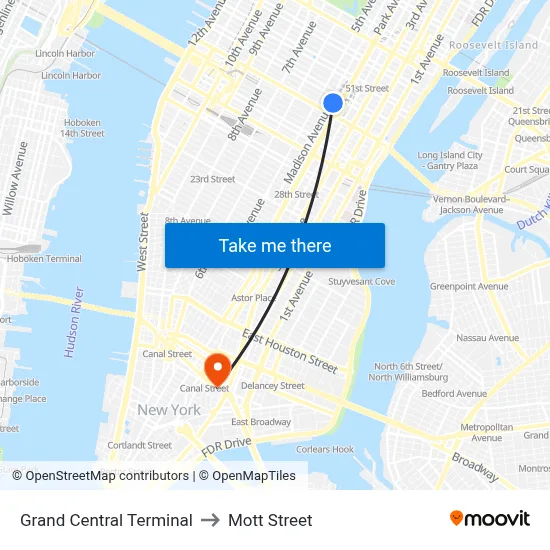 Grand Central Terminal to Mott Street map