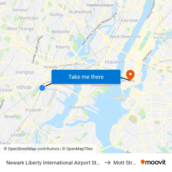 Newark Liberty International Airport Station to Mott Street map