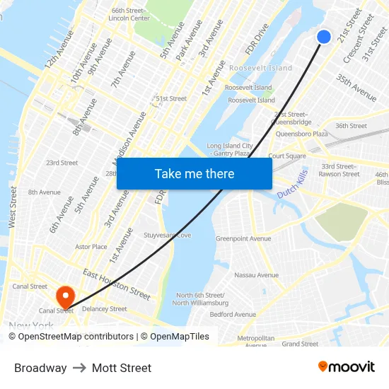 Broadway to Mott Street map