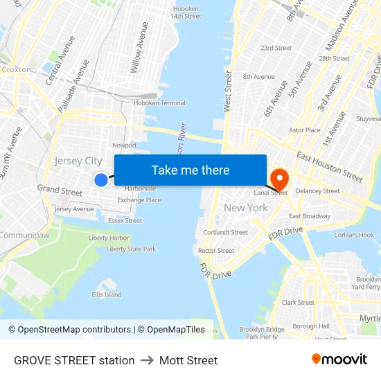 GROVE STREET station to Mott Street map