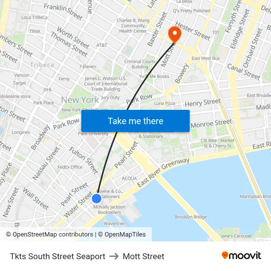 Tkts South Street Seaport to Mott Street map