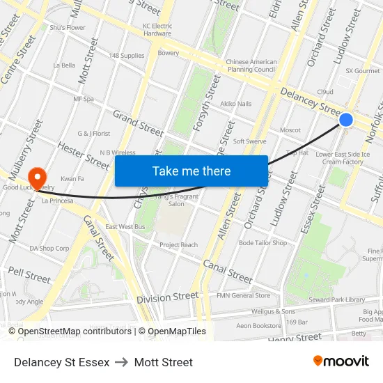 Delancey St Essex to Mott Street map