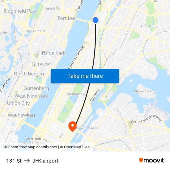 181 St to JFK airport map