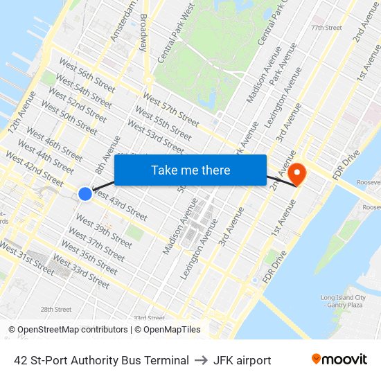 42 St-Port Authority Bus Terminal to JFK airport map