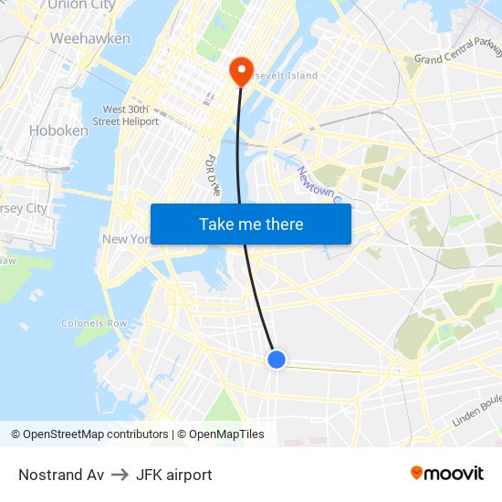 Nostrand Av to JFK airport map