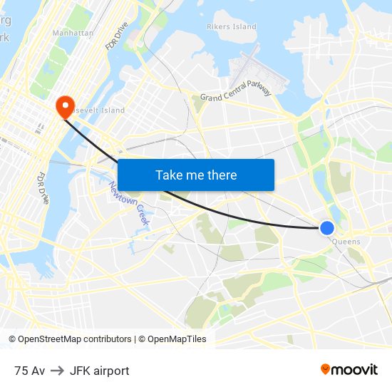 75 Av to JFK airport map