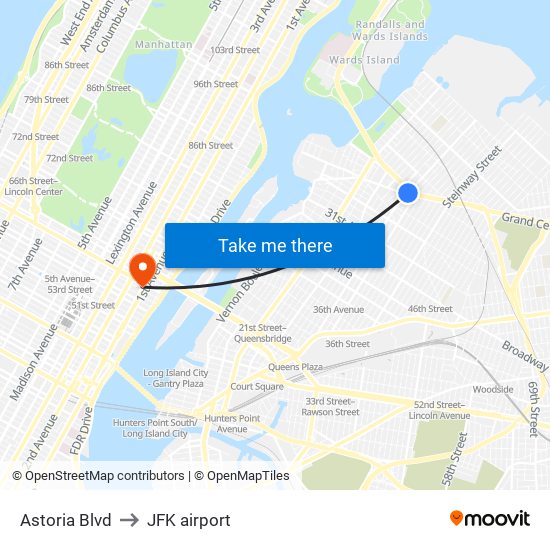 Astoria Blvd to JFK airport map