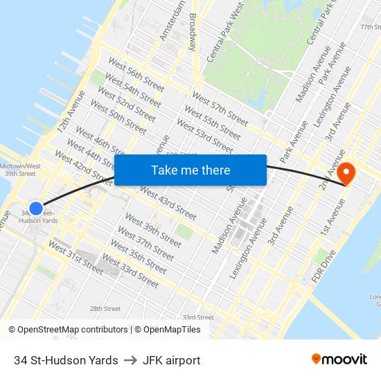 34 St-Hudson Yards to JFK airport map