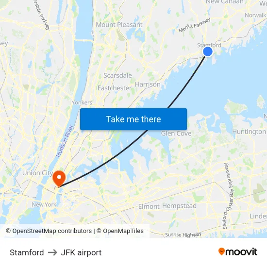 Stamford to JFK airport map