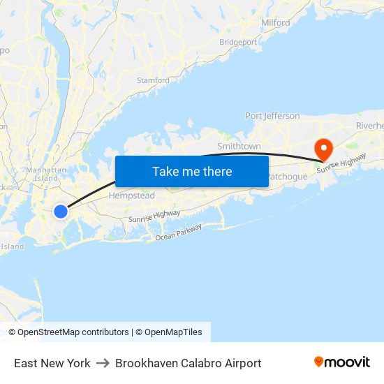 East New York to Brookhaven Calabro Airport map