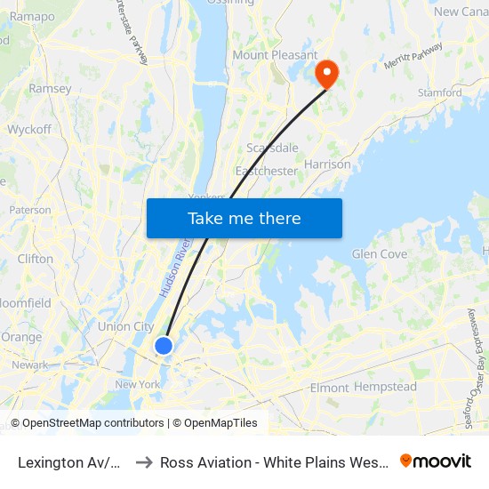 Lexington Av/63 St to Ross Aviation - White Plains West (HPN) map