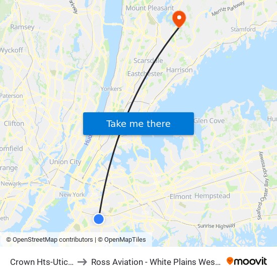 Crown Hts-Utica Av to Ross Aviation - White Plains West (HPN) map