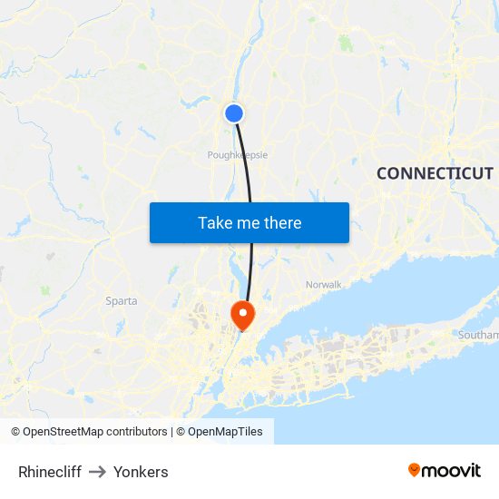 Rhinecliff to Yonkers map