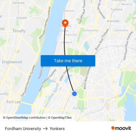 Fordham University to Yonkers map